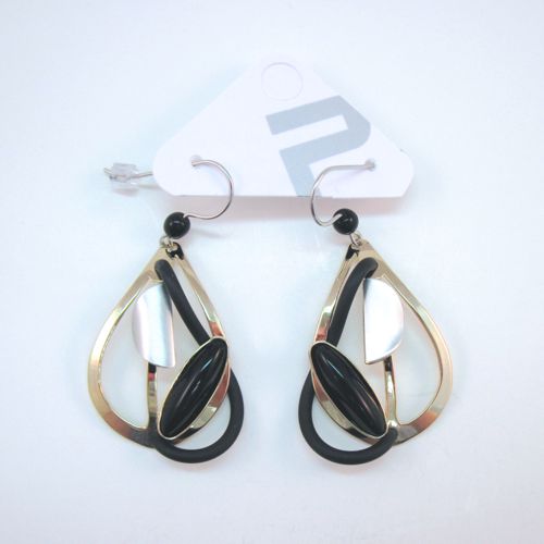 Shiny Gold and Black Rubber Teardrop Dangles